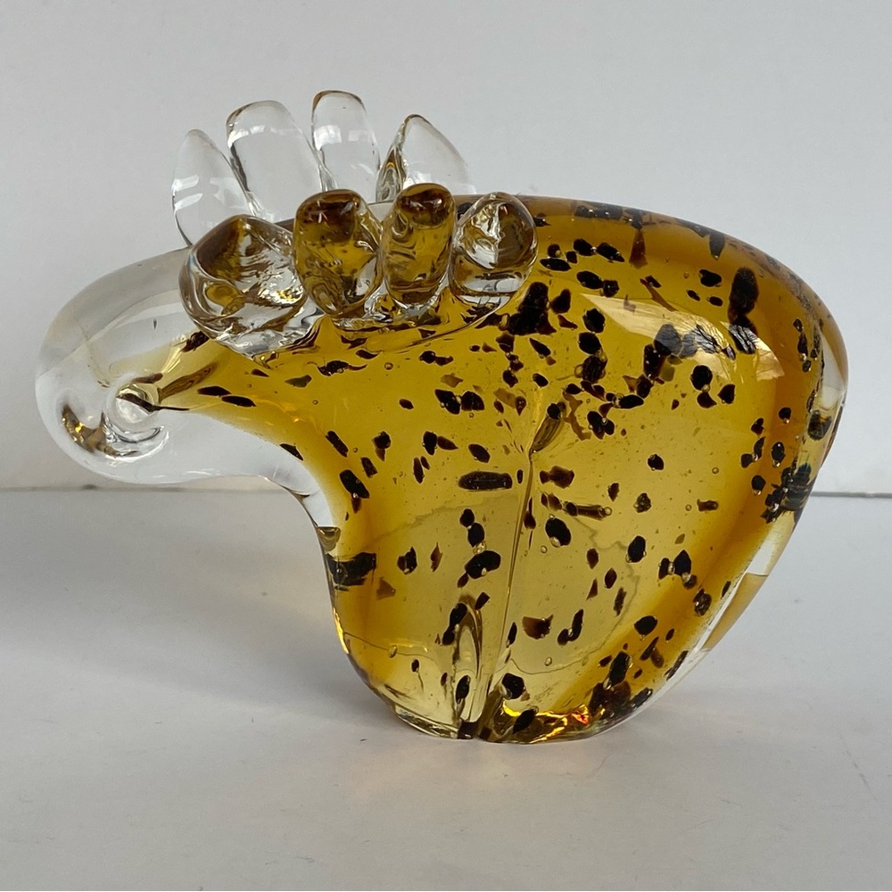 Art Glass Moose Hand Blown Paperweight Maine Speckles Amber Brown Woods EUC